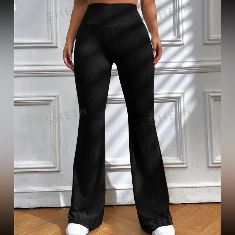 SHEIN EZwear Black Solid Flare Leggings